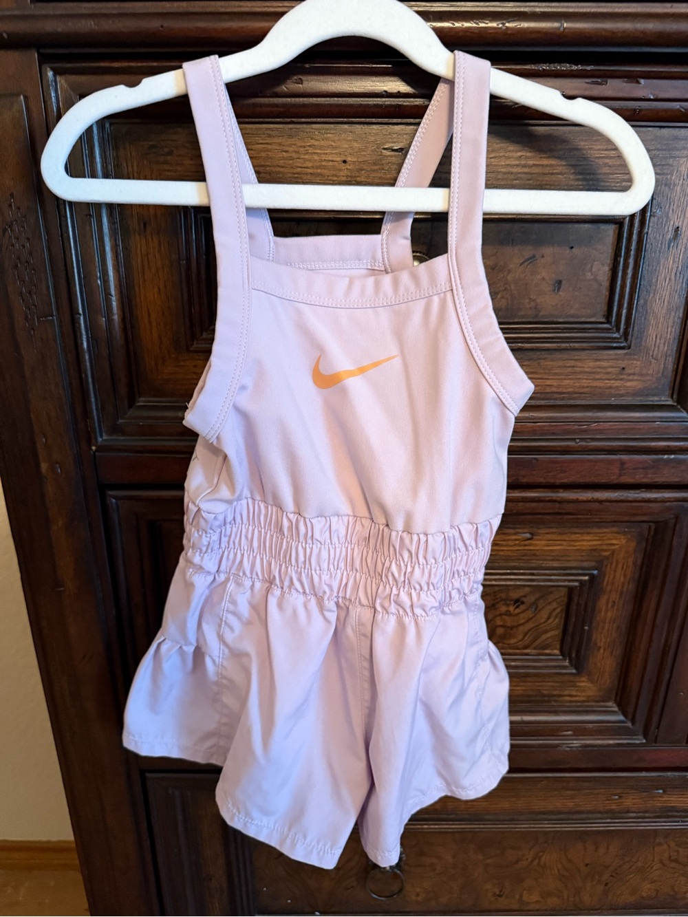 Nike Girls Light PurpleRomper with Orange Swoosh